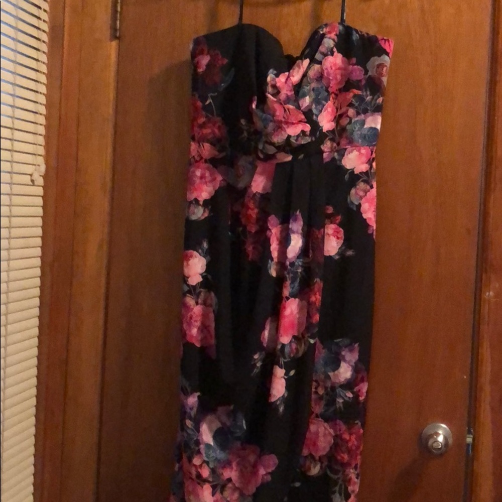 City Chic Strapless Black Floral Dress M/18
